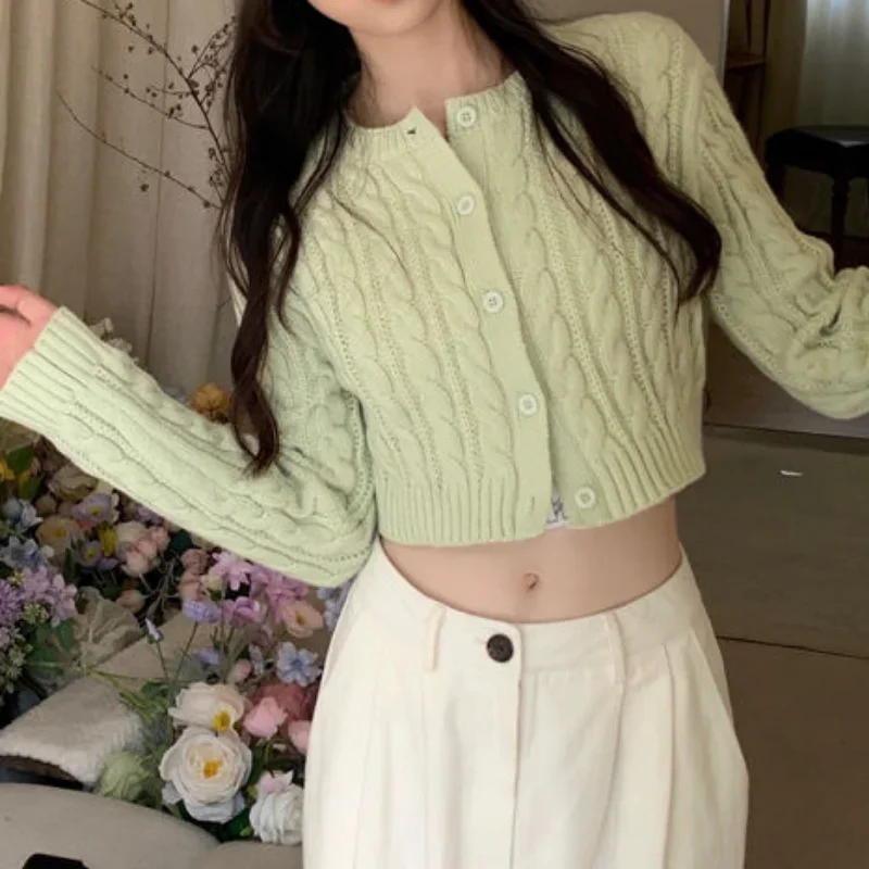 Cropped Cardigans Women Knitted Casual 5 Colors American Style Spring Cozy All-match Slim Hotsweet Vintage Fashion Streetwear