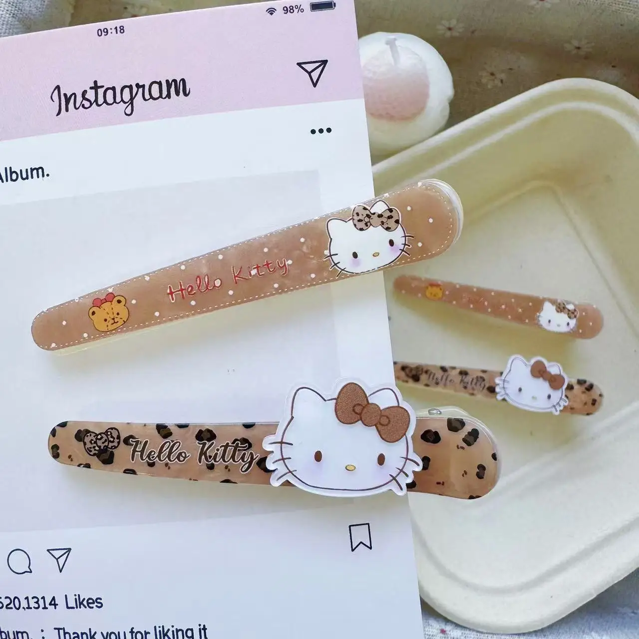 4pcs Sanrio Retro Leopard Pattern HelloKitty Hair Clip Sweet Girl Edge Clip Cartoon Cute Hair Accessory