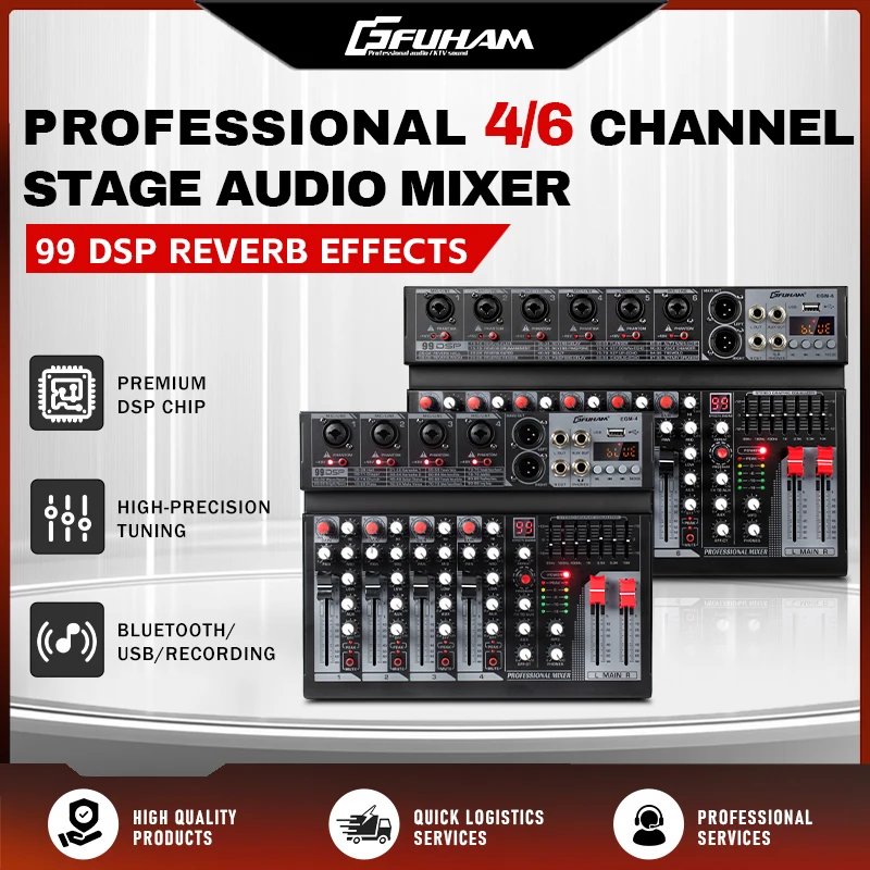 Mini Audio Mixer with Built-in Reverb, Compact Sound Mixer for Stage Wedding Karaoke Home Meeting