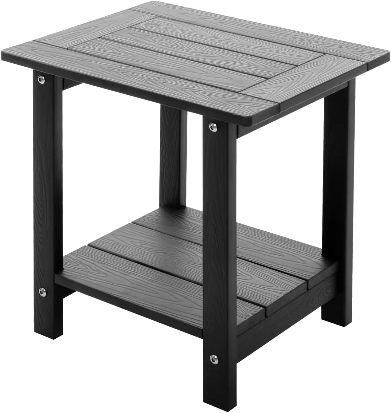 

Double Adirondack Side Table Weather Resistant, Outdoor Rectangular End Table for Adirondack Chair, Black with Wood Grain