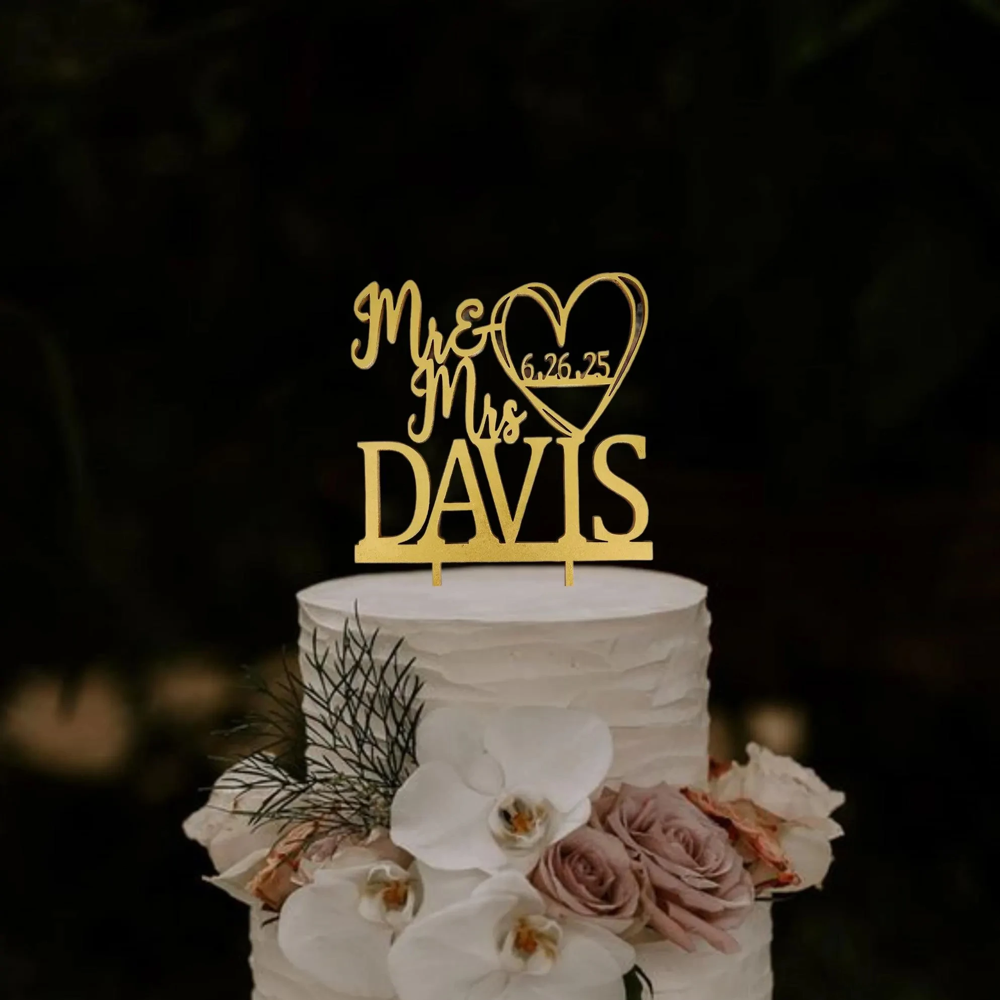 

Personalized Wedding Cake Topper with Date Mr and Mrs Cake Topper Rustic Wedding Cake Topper Custom Script Cake Toppers