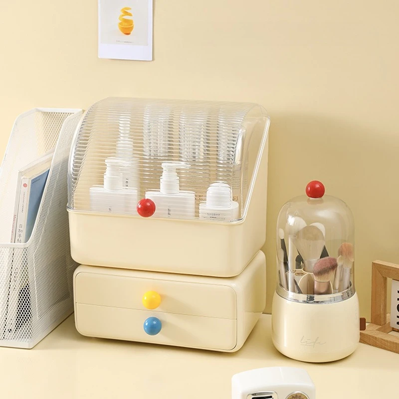

Makeup Organizer Box with Drawer Large Capacity Cream Wind Dresser Desktop Skin Care Product Storage Box Holder Home Shelf