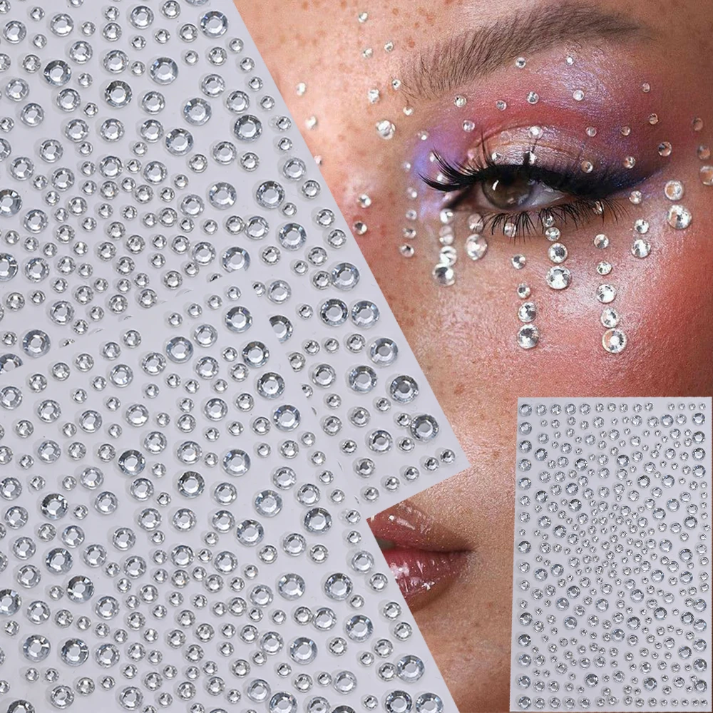 1 шт., серебристо-белые блестящие 3D стразы, наклейки для лица, 3/4/5/6 мм, круглые бриллианты, украшения для тела, наклейки для макияжа для глаз, украшения для лица