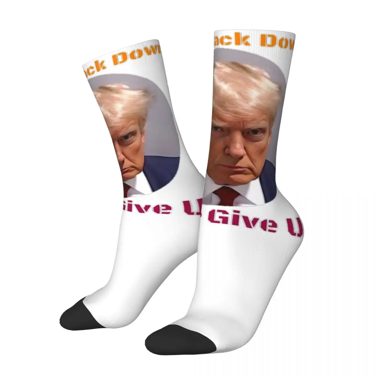 Men's Trump Never Back Down Never Give Up Socks Cotton Funny Happy Socks Harajuku Stuff Middle TubeSocks Best Gift Idea