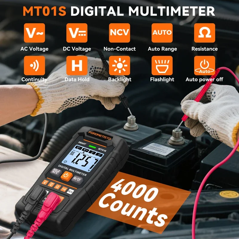 MT01S مقياس متعدد رقمي 4000 التهم الذكية السيارات المدى التيار المتناوب/تيار مستمر الجهد المقاومة اختبار الاستمرارية جهاز اختبار كهربائي محترف