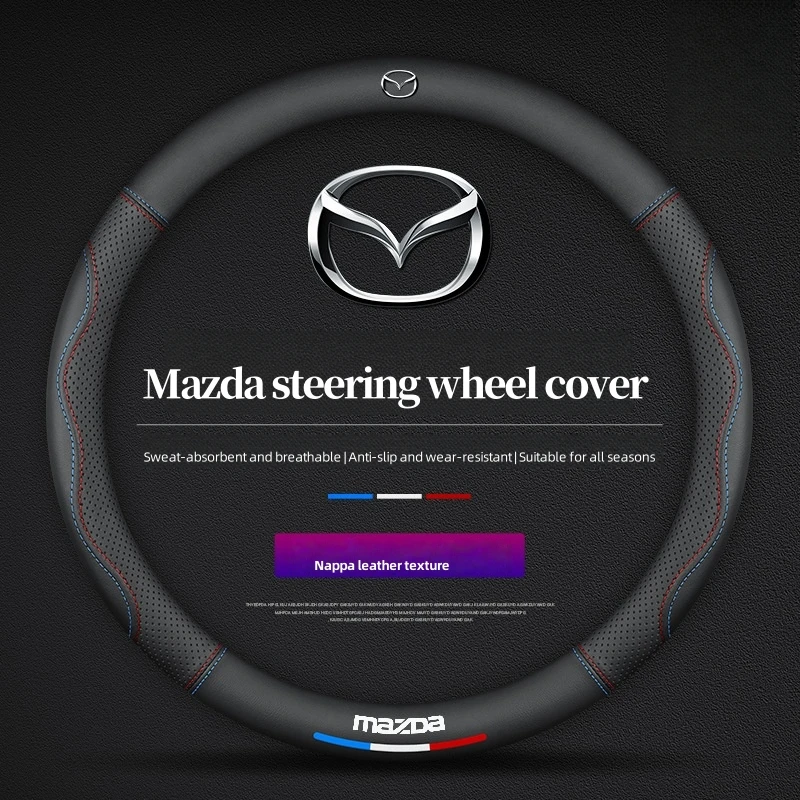 

For Mazda 3 5 6 SKYACTIV Axela Atenza CX30 CX5 CX8 CX9 MX5 RX8 RX7 BT50 Carbon fiber Leathe Car Steering Wheel Cover Accessories