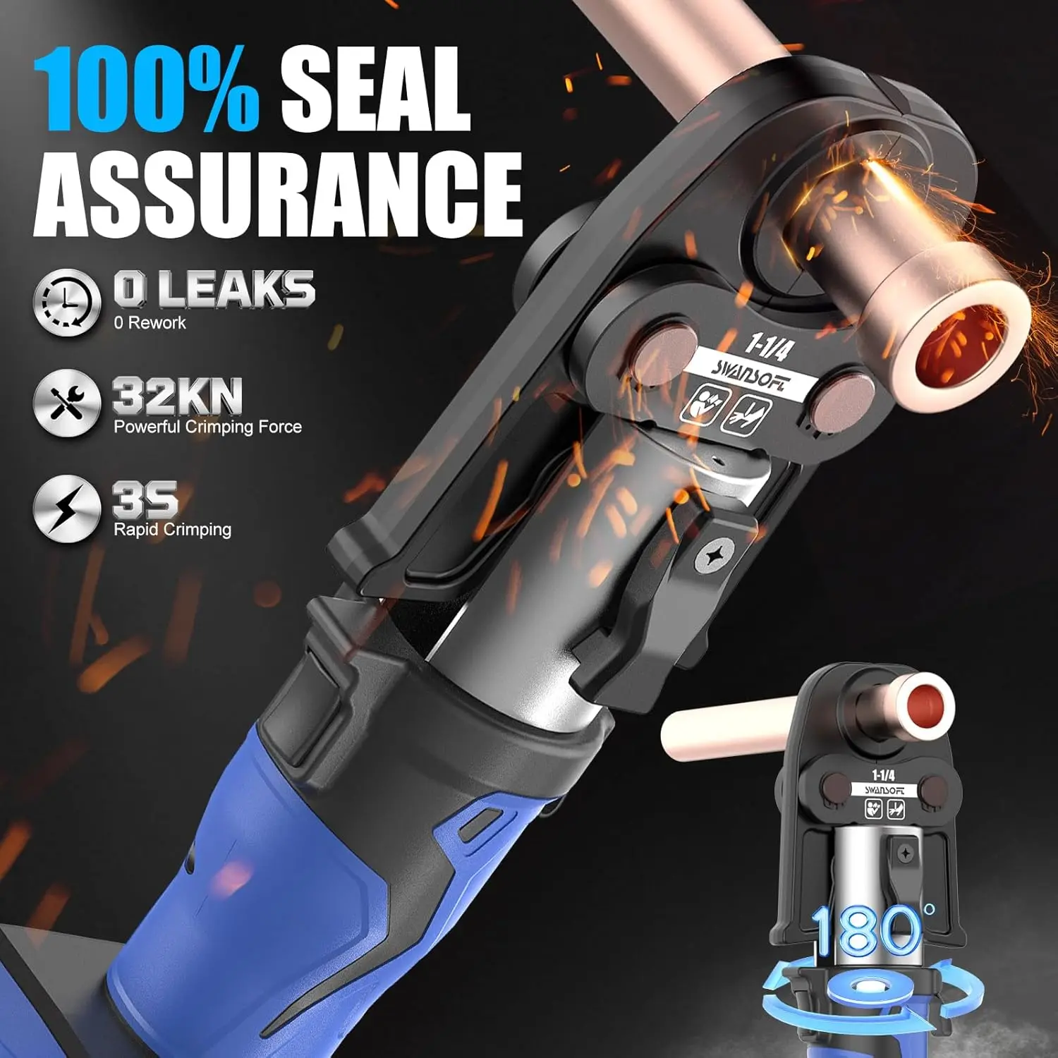 SWANSOFT Pro Press Tool for Copper Pipes, 32kN Propress Tool Kit with 6 Jaws(1/2