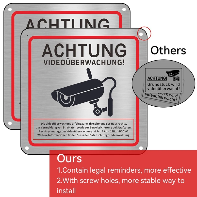 Video Surveillance Sign, Video Surveillance Private Property, 15 X 15 Cm Metal Warning Video Surveillance Sign 4Pack