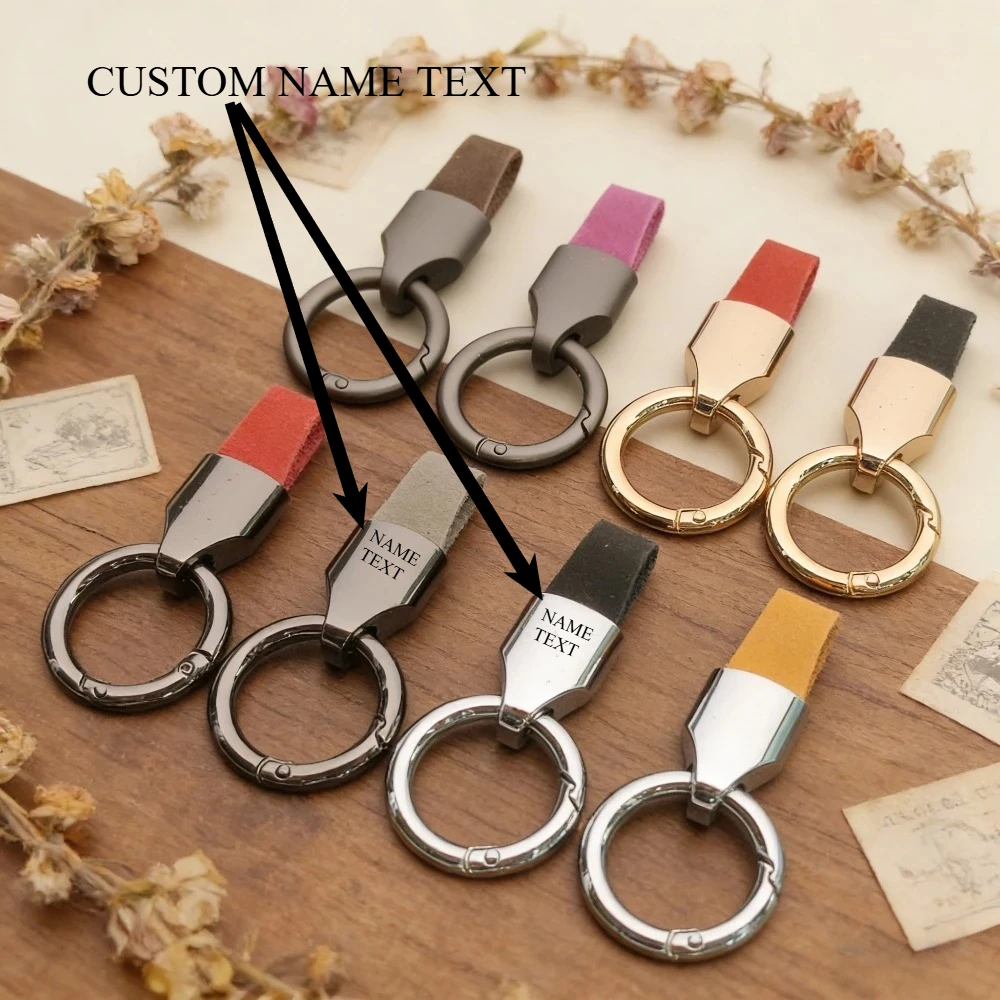 

Retro Nubuck Leather Keyring Personalize Laser Engrave Custom Logo Name Pendant Key Ring For Men Women Car Durable Keychain Gift