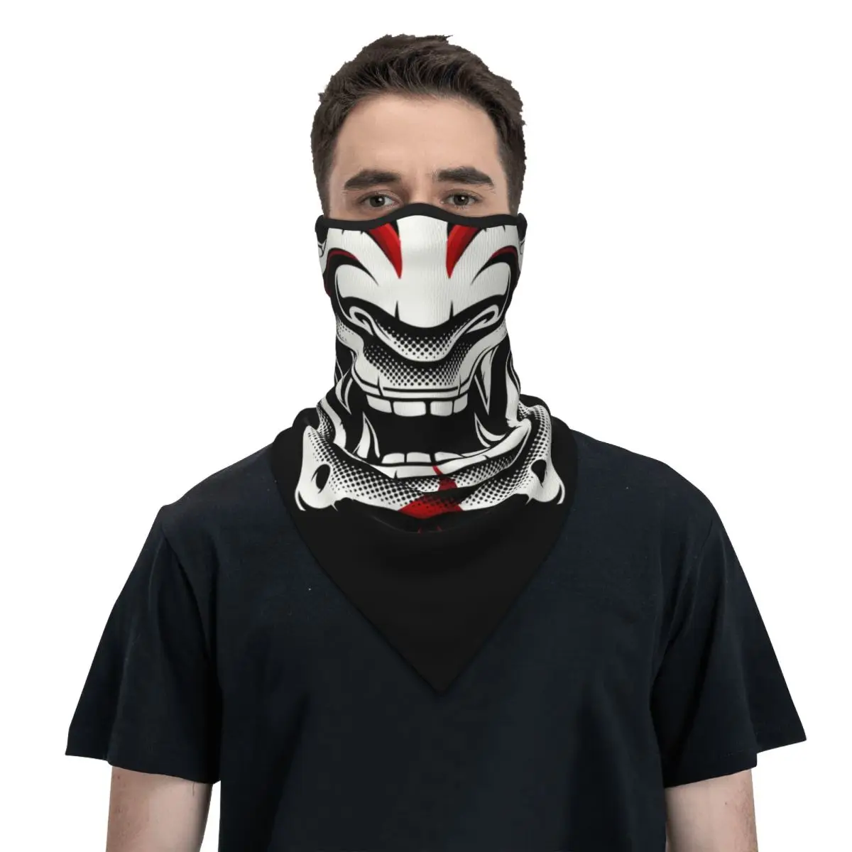 Blanco rojo Okami Kitsune Kabuki japonés Oni Demon Bandana cuello polaina esquí ciclismo hombres mujeres Samurai tatuaje máscara facial bufanda envolvente