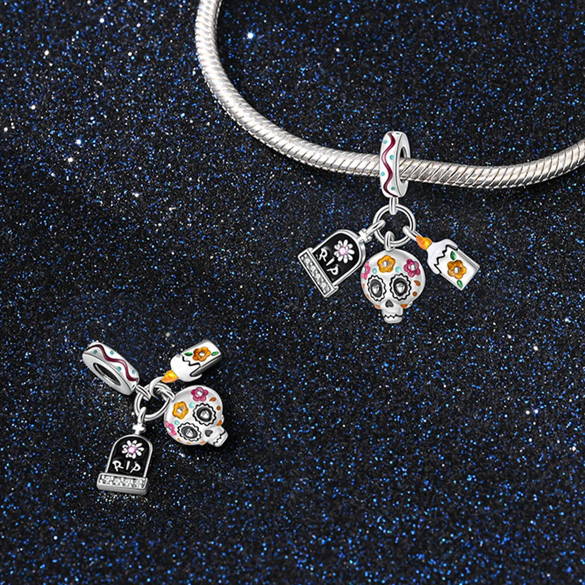 Cross-border Halloween skull funny and naughty pumpkin pendant beads DIY accessory bracelet plated with 925 silver