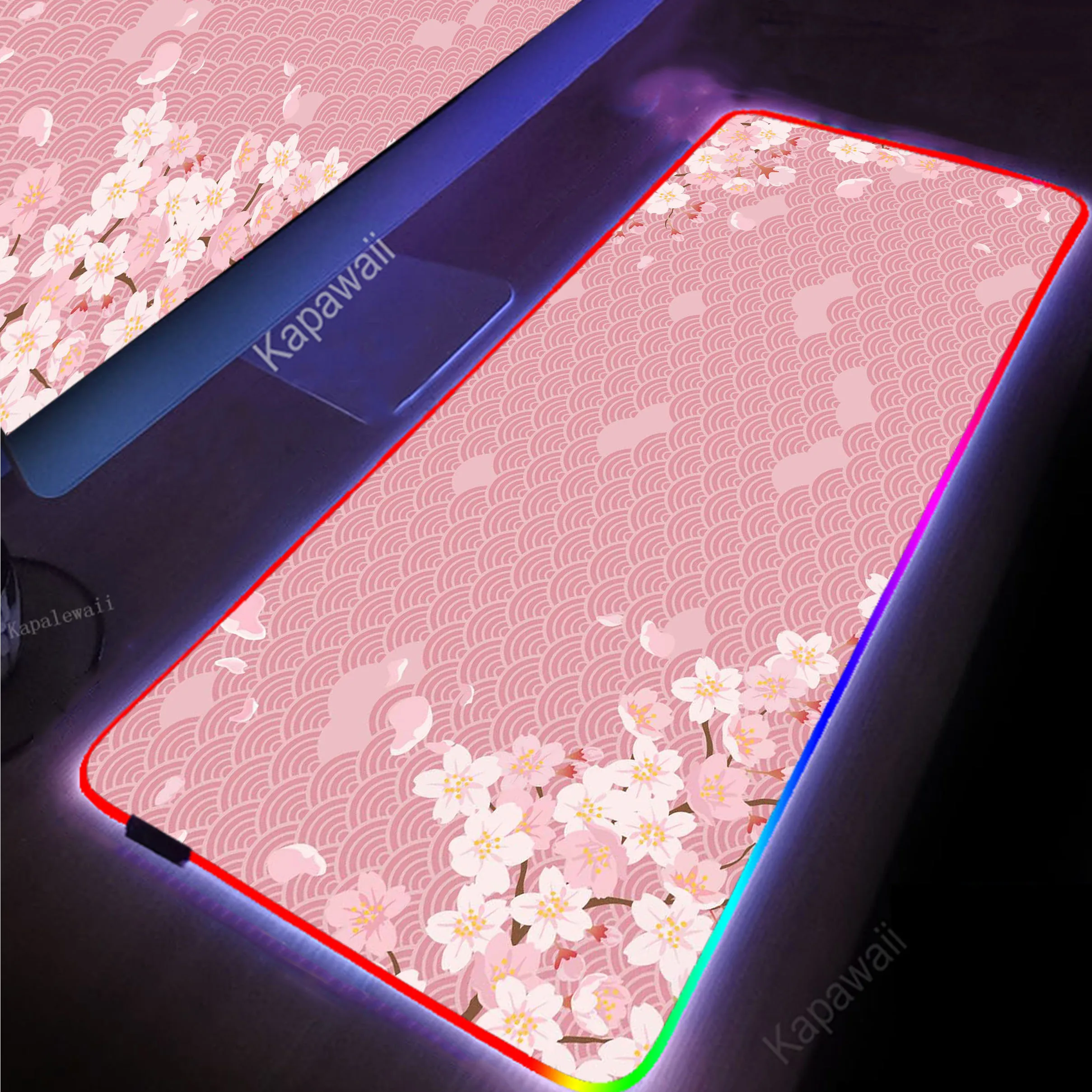 RGB Sakura Mousepad HD Print Gaming Speed Keyboard Pads Mouse Pad XXL Natural Rubber Carpet Locked Edge Mouse Mat 900x400mm