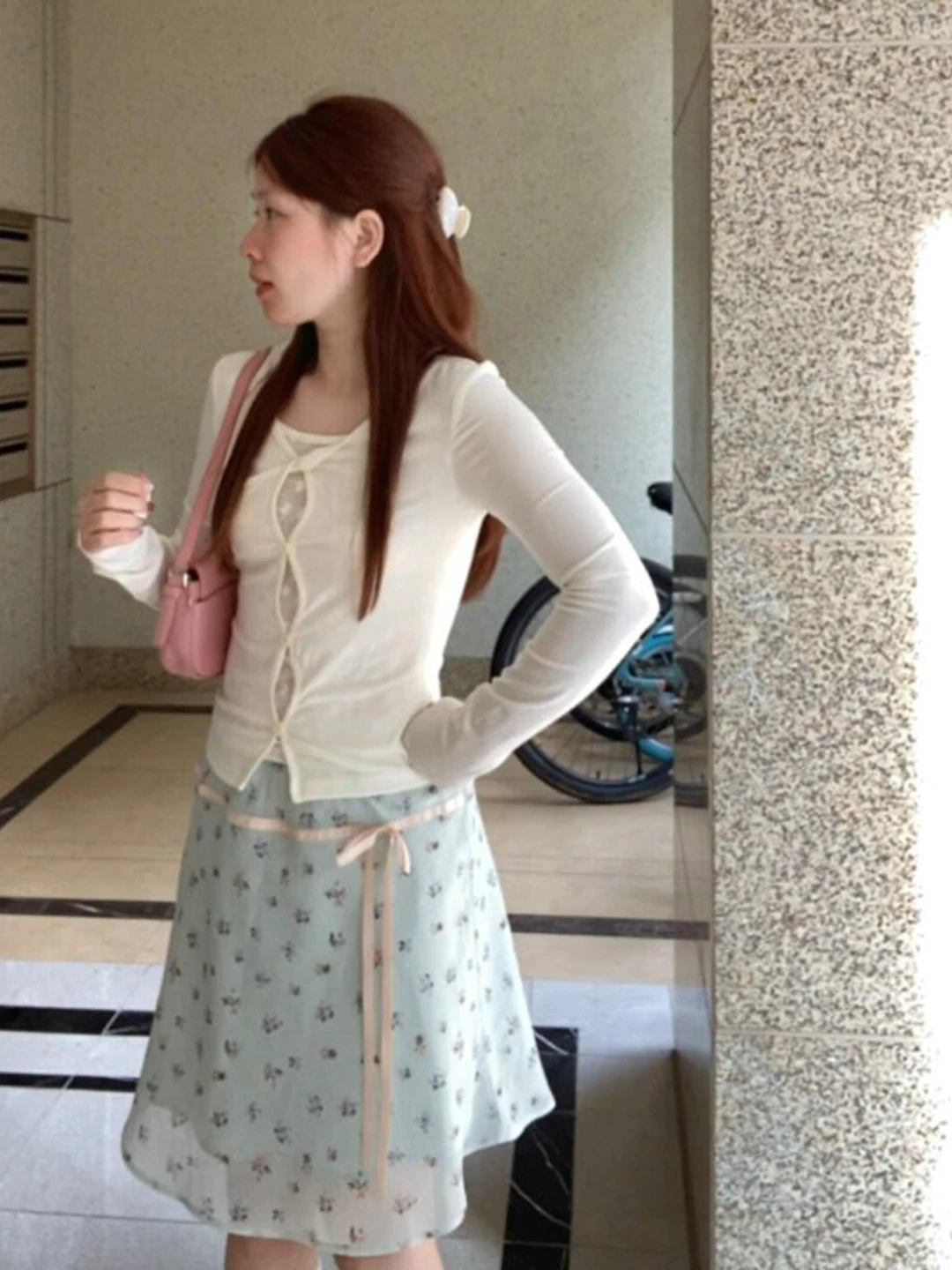 

Floral Print f Skirt Set Gentle Sle Two-Piece Ensemble ort Sve Comfortable Fit Spring Faion Women's Outfit