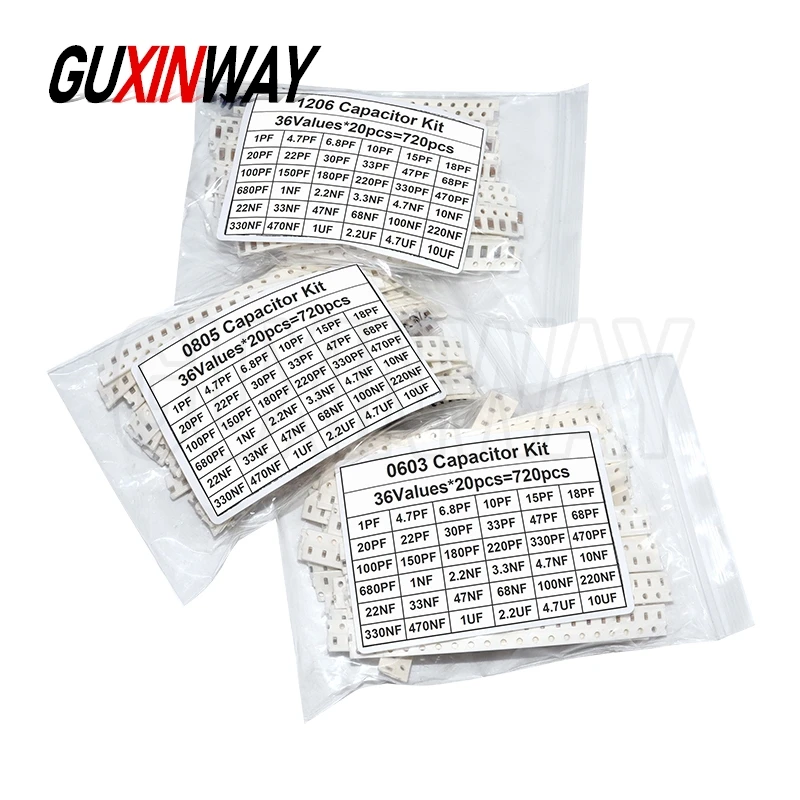 16/36Values 1206 0805 0603 SMD 1pF-10uF 22PF 47PF 22NF 100NF 2.2UF 4.7UF Ceramic Capacitors assortment kit