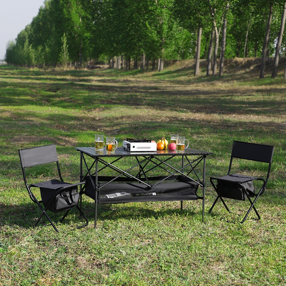 

Camping Folding Table And Chairs Set Of 3 Aluminum Roll Table With 2 Filding Chairs For 2 People Outdoor Camping Picnic