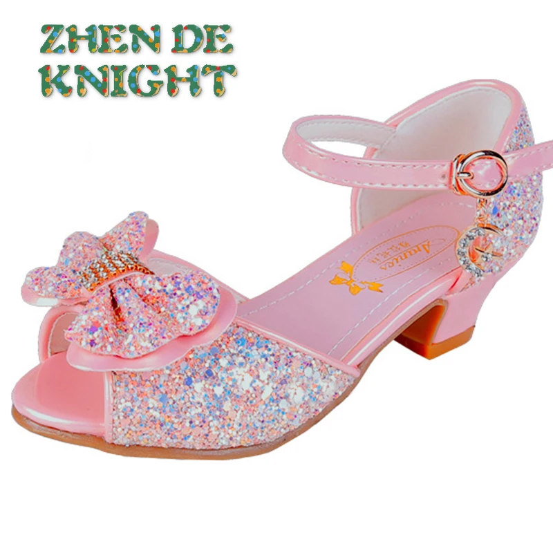 

New Girl High Heel Sandals Fish Mouth Girl Princess Shoes Children Student Catwalk Shoes Fashion Sequin Bow Children's Shoes