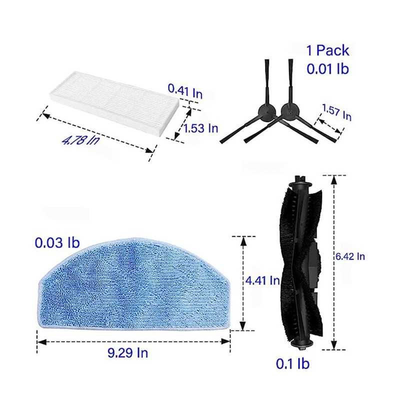 1ชุดอุปกรณ์อะไหล่สำหรับ tikom G8000 G8000 Pro หุ่นยนต์ดูดฝุ่นทำความสะอาดแปรงตัวกรองแปรงด้านข้างอุปกรณ์เสริมไม้ถูพื้น