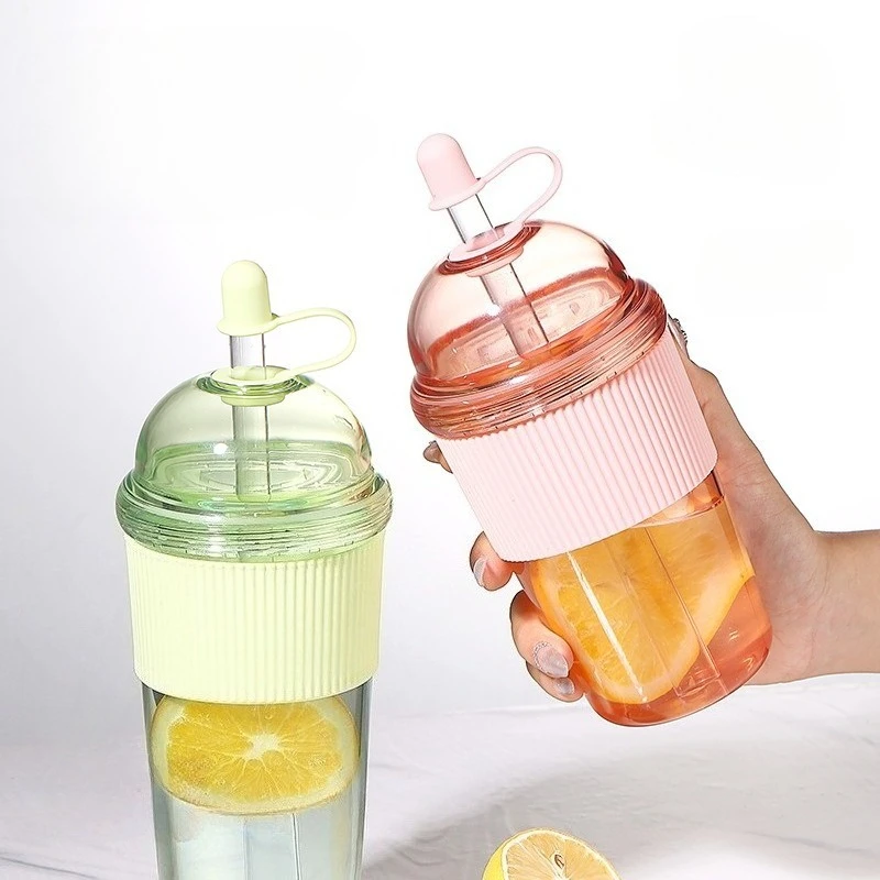 

430ml Plastic Straw Cup with Lid Reusable Plastic Transparent Drinking Cup Water Bottle Ins Style Coffee Milk Tea Cup Juice Mug