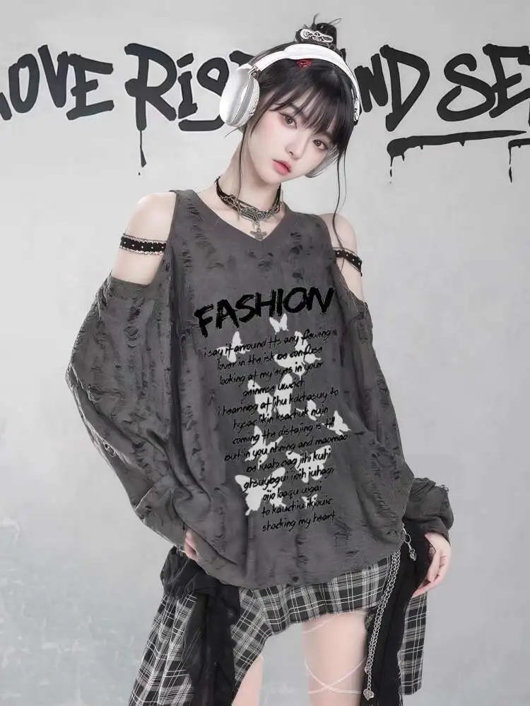 

Y2k Subculture, милая футболка с открытыми плечами, белая летняя футболка с короткими рукавами, женские милые футболки в стиле Харадзюку с мультяшным принтом
