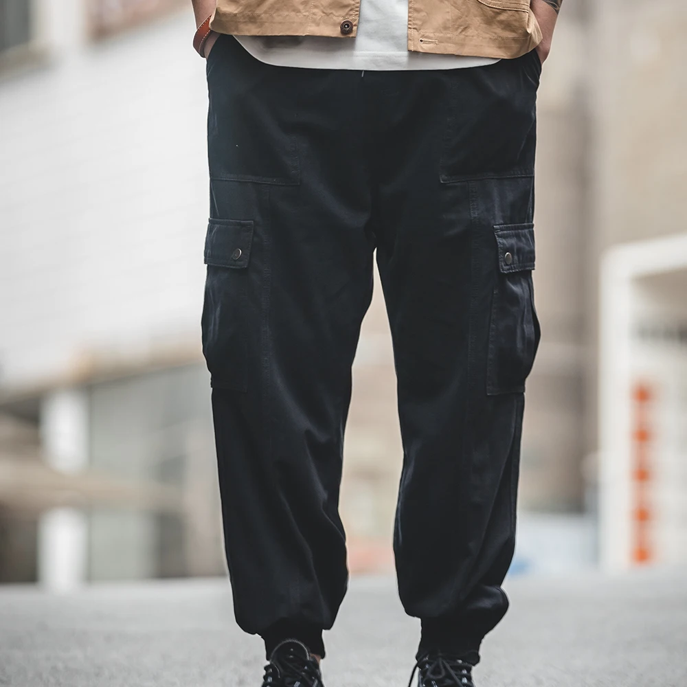 Maden Black Legging Casual Pants Autumn and Winter Nine-point Necked Overalls Multi-Pocket Men\'s Trousers Fashion Cargo Pants