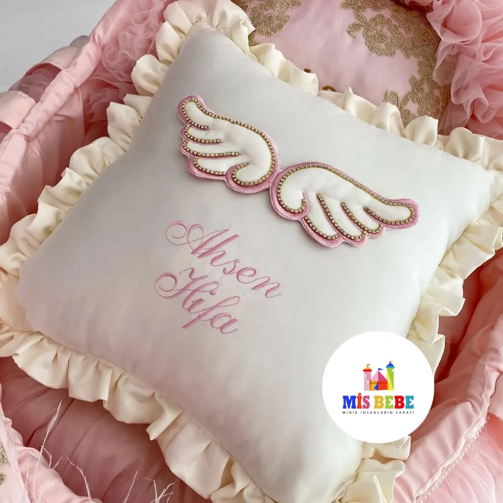 Almohada personalizada de tela antibacteriana para bebé, almohada de ala de Ángel y reina, segura y saludable