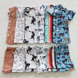 Wholesale Summer Toddler Button Up Sleepwear Baby Boy Short Sleeve Cardigan Shirt Shorts Infant Kid Set Children Western Pajamas