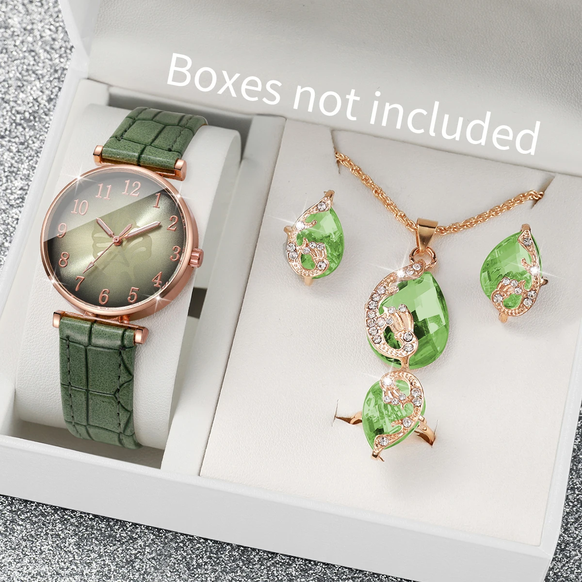 5PCS Fashion Leaf  Dial Women Watches Rhinestone Jewelry Set Elegant Leather Strap Ladies Quartz Watch Reloj Mujer (Without Box)