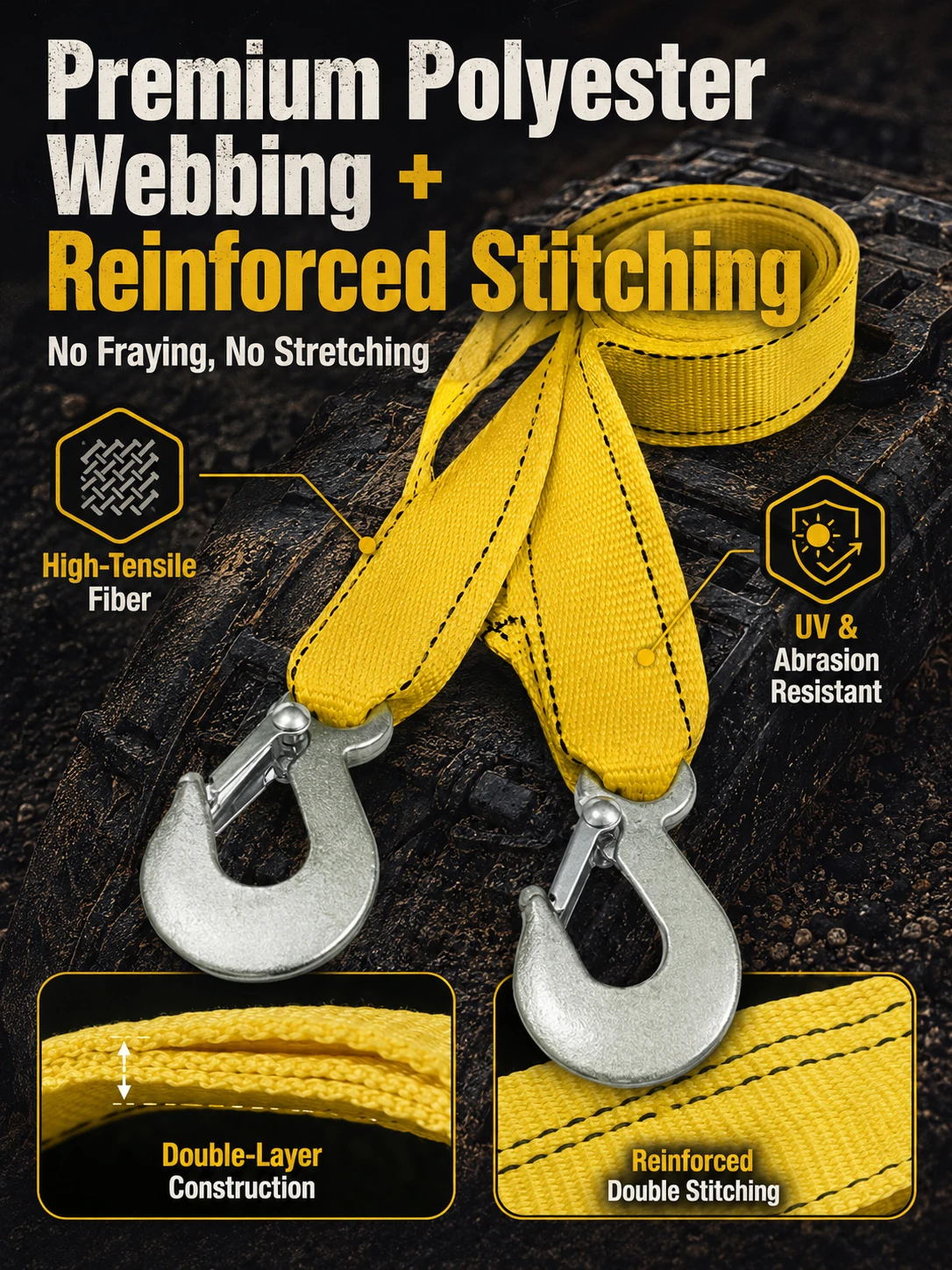 3/5 Ton Heavy Duty Car Tow Strap 4M Double Layer Reinforced Double Stitched RecoveryStrap with Hooks Off-Road Towing Accessories
