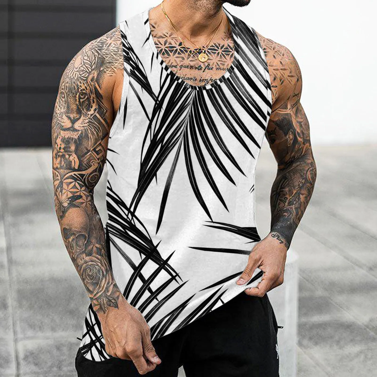 New Coconut Tree Flower 3D Printed Hawaiian Beach Tank Tops Men\'s Fashion Vest Sleeveless Tank Top Bodybuilding Gym Man Clothing