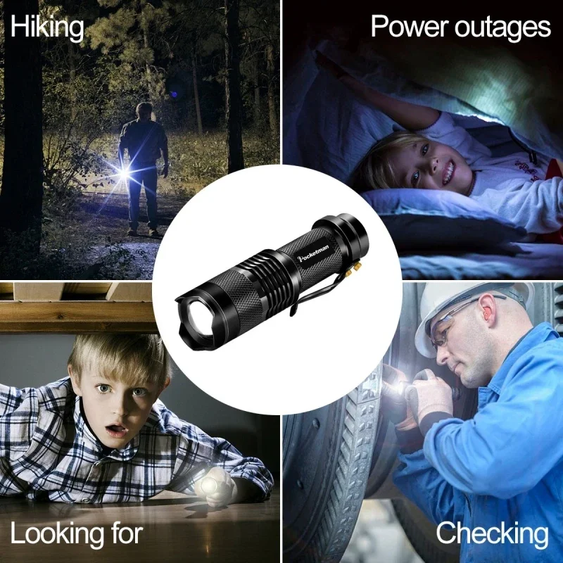 Portable Aluminum Waterproof 3/5 Modes Zoomable Led Flashlight Torch Tactical light AA 14500 Black