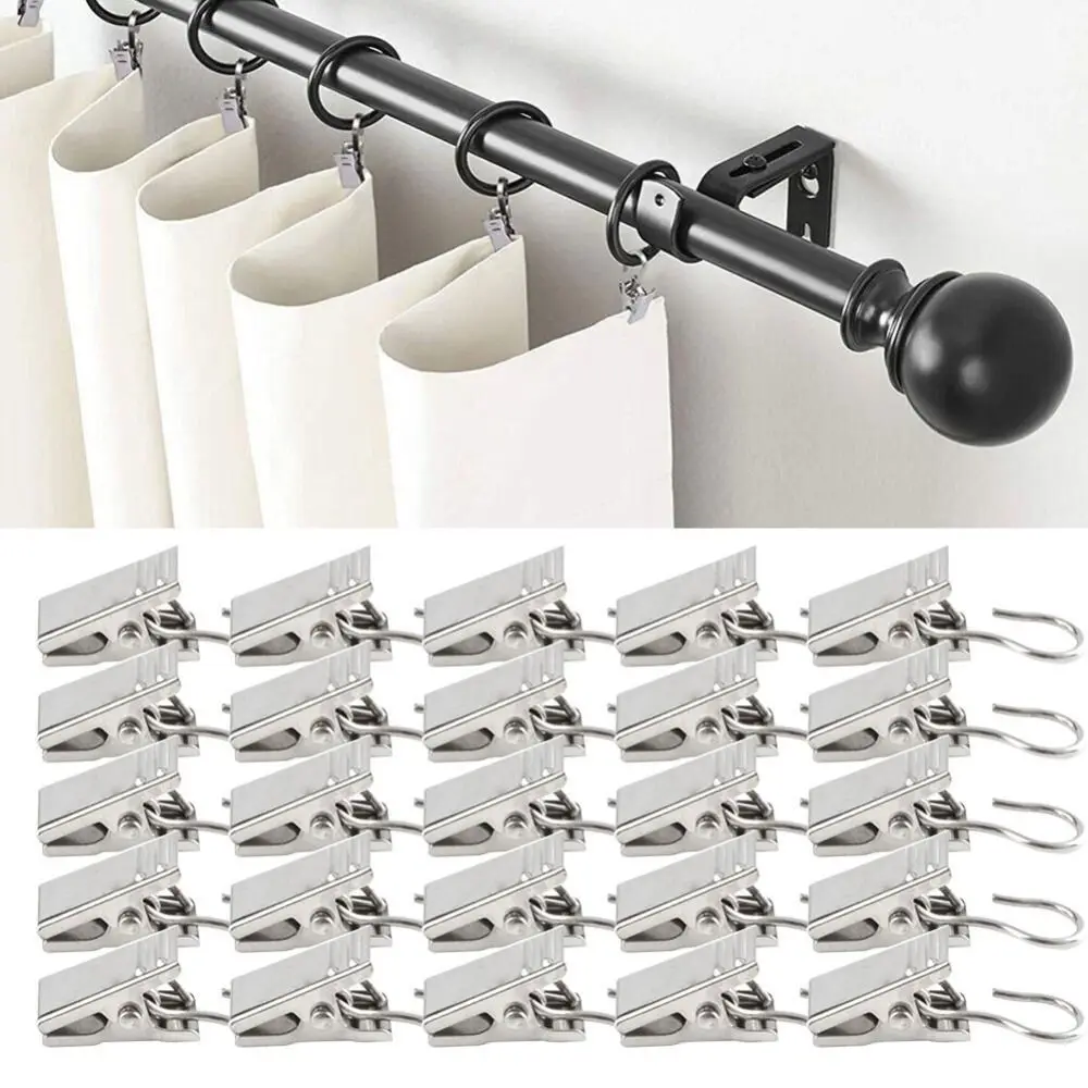 50 Pcs Sturdy Stainless Steel Curtain Clips Durable With Hook Iron Drapery Hook Silver Multifunctional Curtain Hook Clips Home