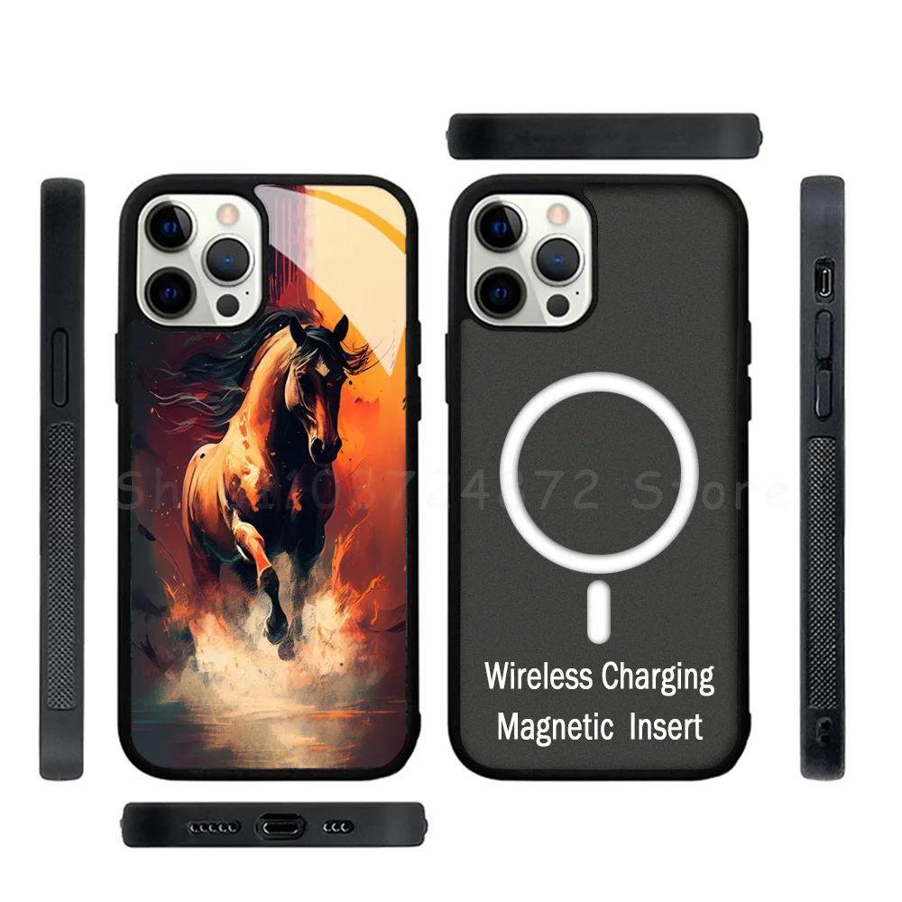 Hot Galloping Horse Phone Case Strong Magnetic For IPhone 15 14 13 Pro Max Mini Alex Mirror For Magsafe Wireless Charging Cover