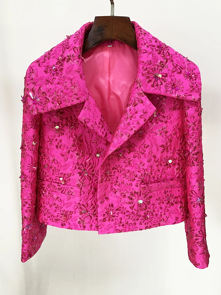 HIGH STREET-Chaqueta de diseñador de estilo estrella para mujer, chaqueta recortada de Jacquard Floral con cuentas, 2024