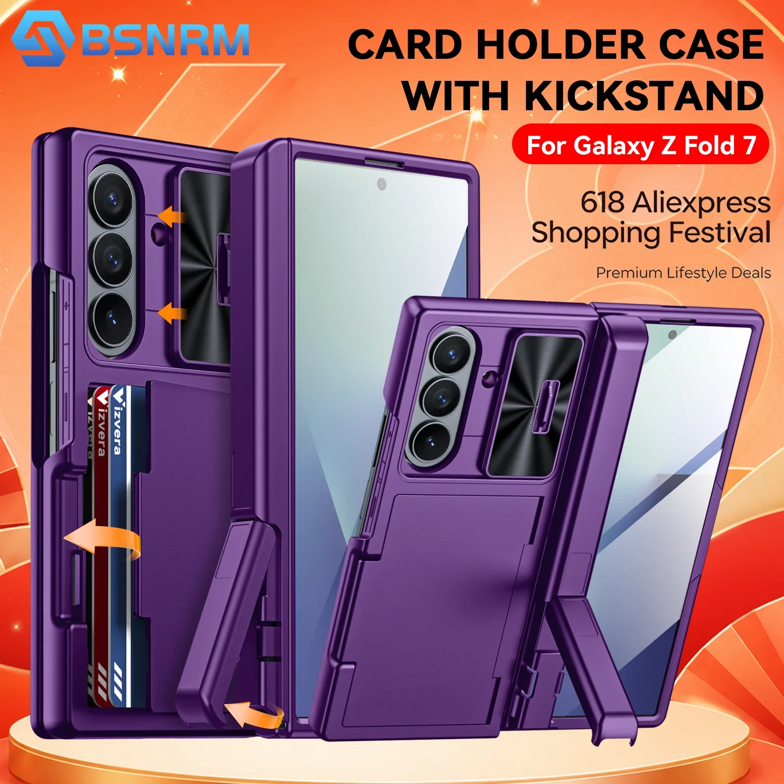 

618 Hot Deals for Samsung Galaxy Fold 7 Phone Case,with RFID Cards Holder,Bracket,Camera Cover,Shockproof Wallet Case-Purple