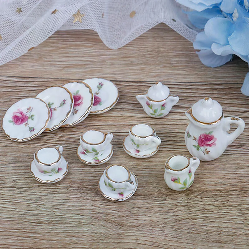 Vaisselle Miniature pour maison de poupée 1:12, 15 pièces, ensemble de tasses à thé en céramique et porcelaine, jouets