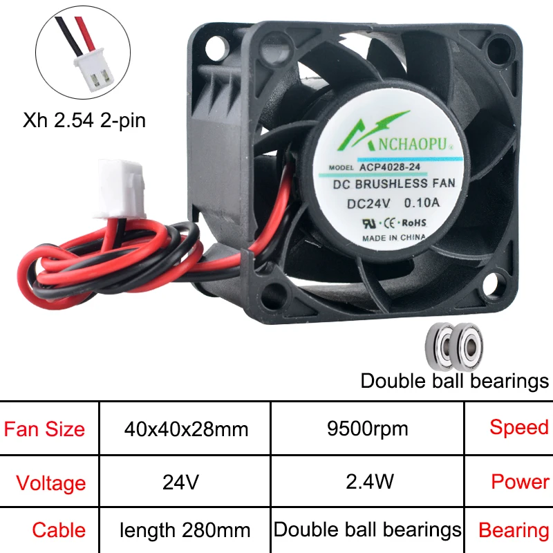 ACP4028 4cm 40mm wentylator osiowy 40x40x28mm wentylator chłodzący DC5V/12V/24V 2Pin dla 1U 2U Power komputer sterujący przemysłowy — zdjęcie produktu 6