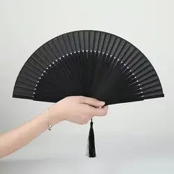 High Quality Hot Folding Fan Black Japeneses Ladies Silk Hand Fans High Quality Bamboo Crafts Wedding Dance Home Decor Ornament