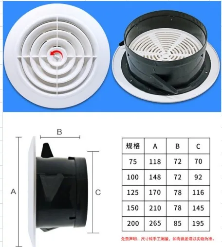 Ontluchter Louvre Grille Cover Outlet Verstelbare ronde leiding Plafond Muurgat Uitlaat Ventilatie Keuken Bad Luchtuitlaat