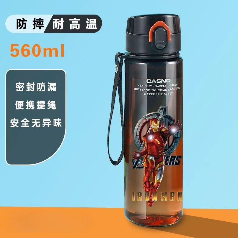 New Marvel Spider-Man Iron Man Cartoon Large Capacity Anti-fall Plastic Water Cup Creative Cool Handsome Boy Sports Water Bottle