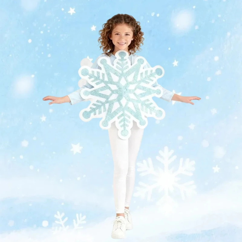 عيد الميلاد الثلج تأثيري حلي مرحلة المدرسة أداء دور اللعب الزي للفتيات بذلة بيضاء حفلة عيد الميلاد موضوع
