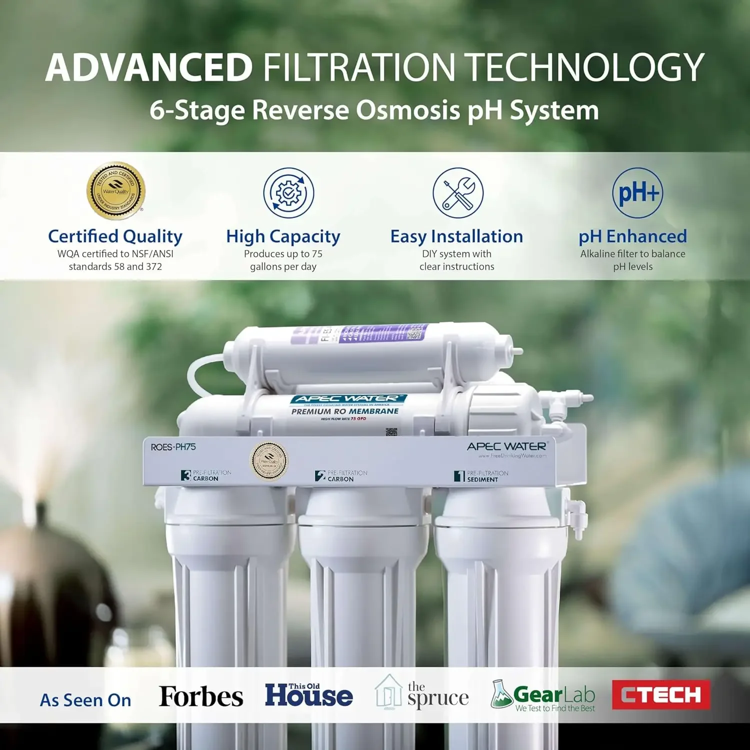 Water Systems ROES-PH75 Essence Series Top Tier Alkaline Mineral pH+ 75 GPD 6-Stage Certified Ultra Safe Reverse Osmosis Drinkin