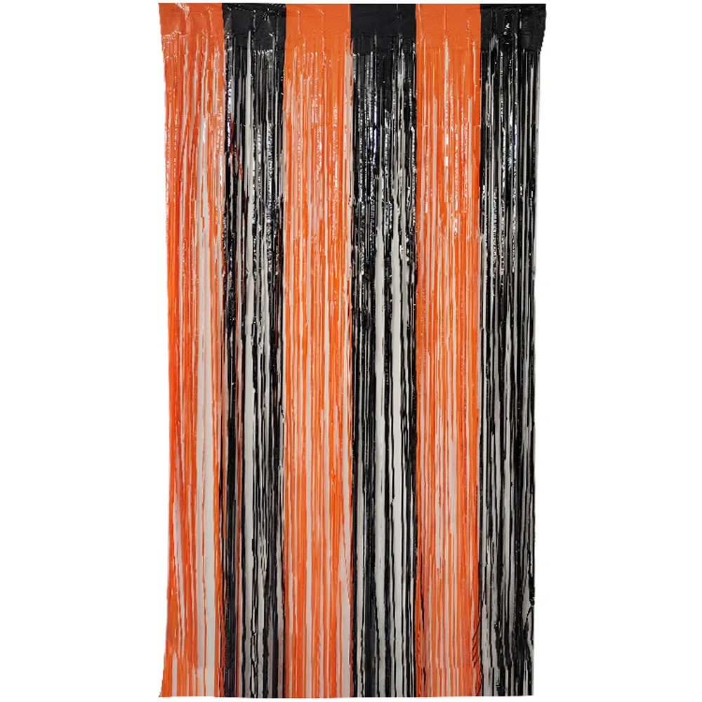 2 Packungen Orange Schwarz Folie Lametta Fransen Vorhänge Halloween Dekorationen Hintergrund Wand Folie Vorhänge Hochzeit Geburtstag Party Dekor – Detail 40