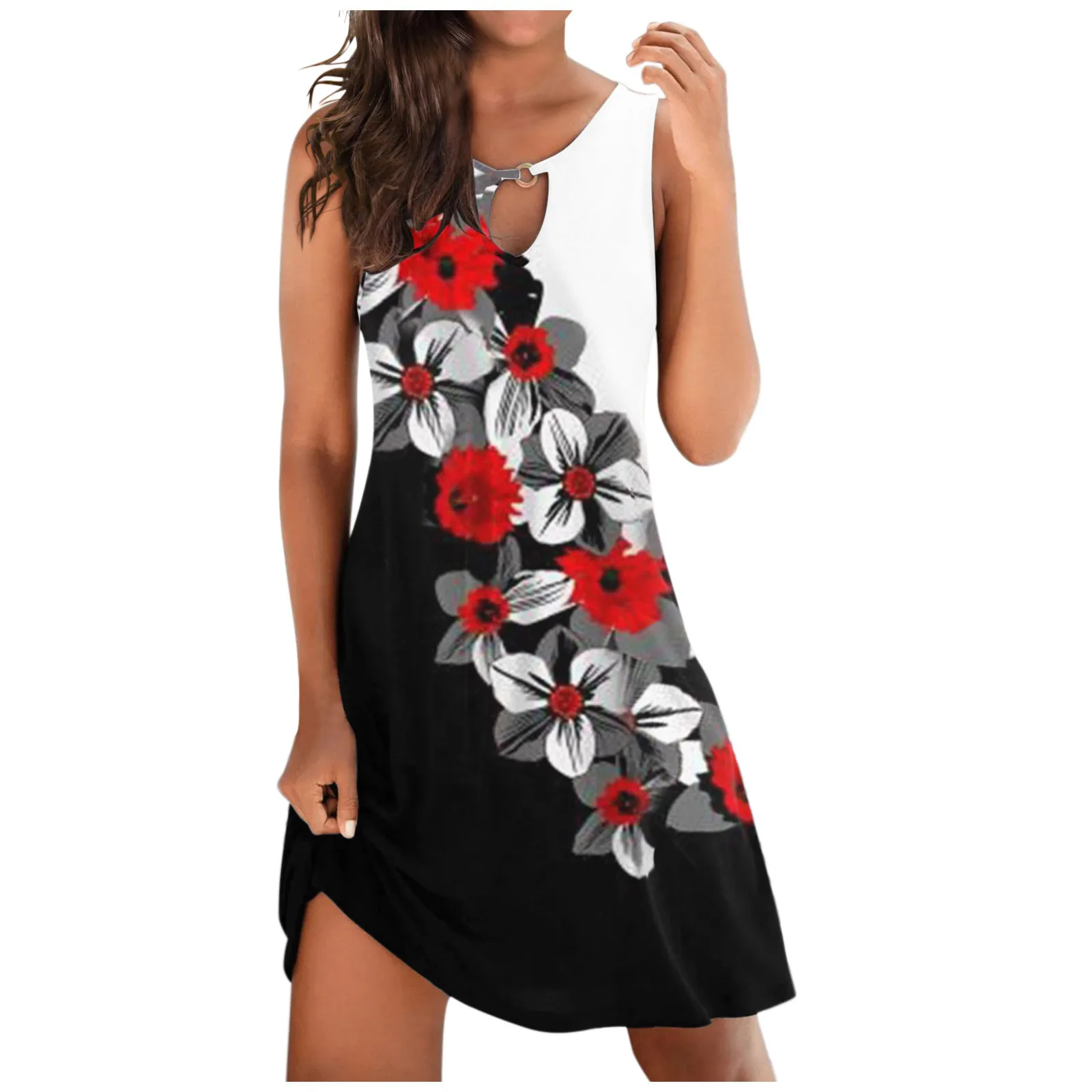 Vintage Jurken Voor Vrouwen 2024 Zomer Casual Sexy Mouwloze Losse Bloemenprint Jurk Vrouwen Strand Mini Zonnejurk Femme