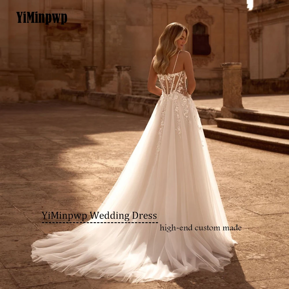 Vestidos de novia bohemios brillantes 2025, vestidos de novia con tirantes finos para mujer, vestidos de novia con apliques en la espalda, vestidos de novia personalizados