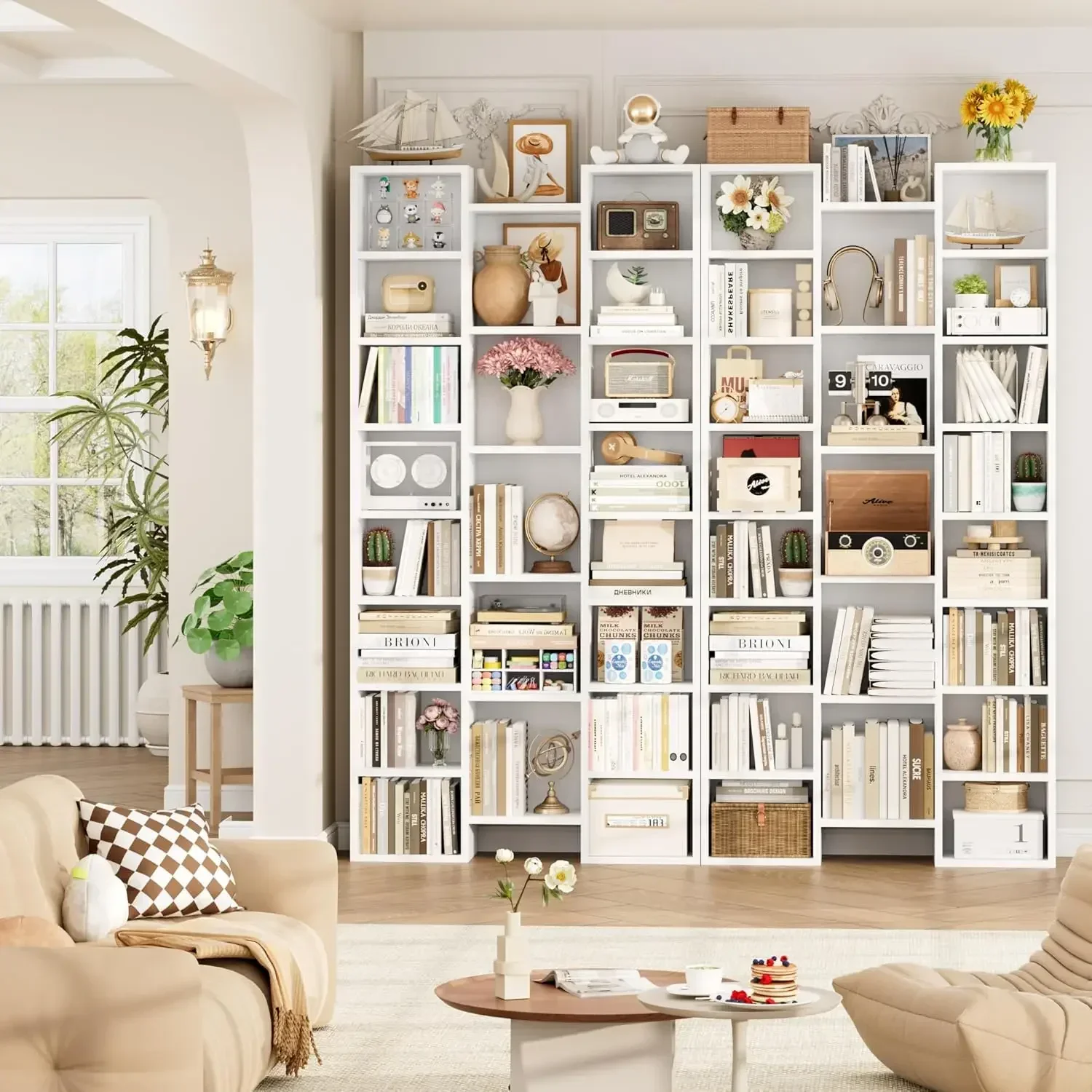 

[Free Shipping, New Arrival!]71’’White Bookshelf, Triple Wide Bookshelf with Adjustable Shelves,8 Tier Media CD DVD Storage Towe