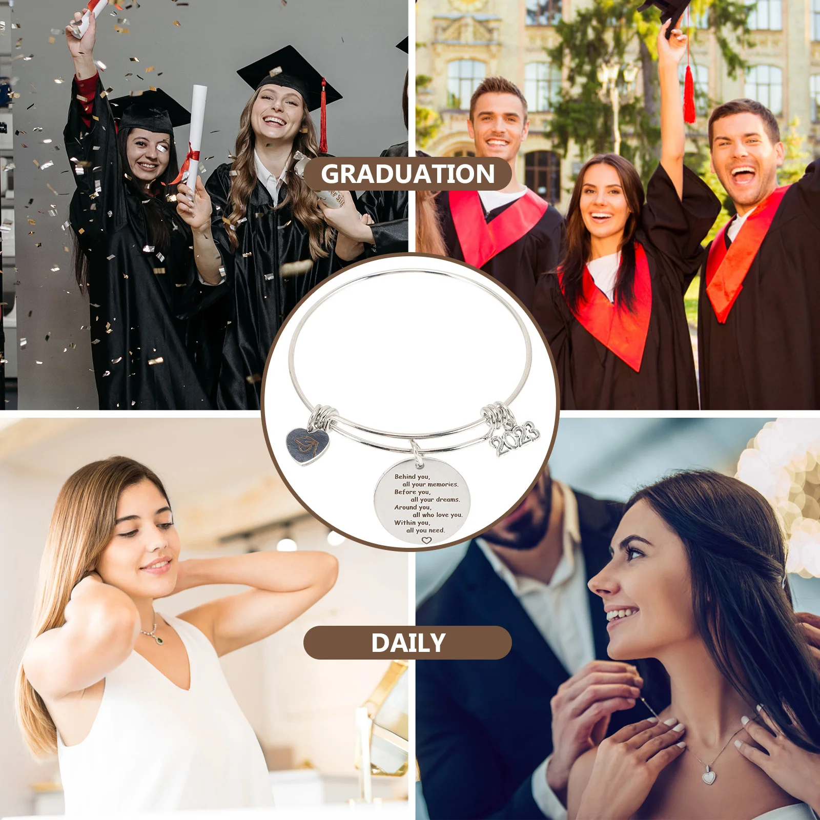 

Stainless Steel Graduation Bracelet Adjustable 2023 Graduation Gift Bracelet with Pendants for Graduates Practical Souvenir