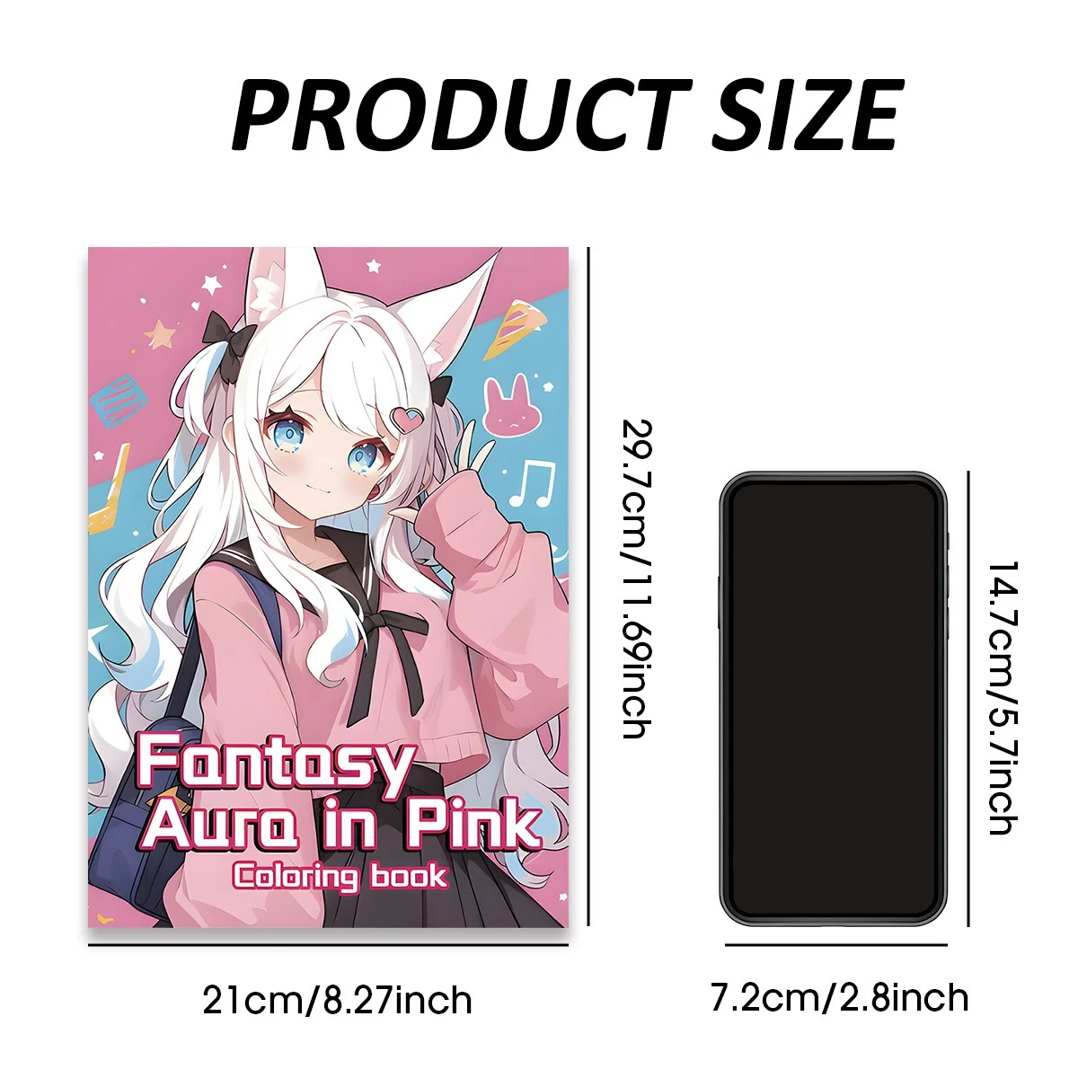 Fantasy Aura in Pink Coloring Book Soft Pink Kawaii Cat Ear Anime Girl Sweet Manga Relax Art Book For Young Adults