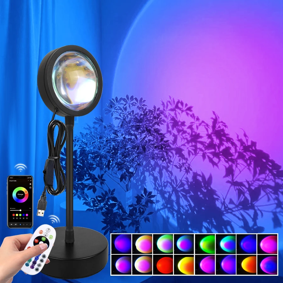 

USB RGB LED Projector Night Light with Remote Sunset Atmosphere Night Lamp For Bedroom Photography Background Decor Lighting