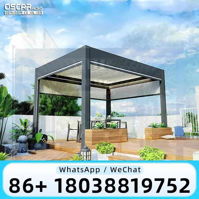 Outdoor Retractable Adjustable Louvered Aluminum Pergola Waterproof Garden Motorized Pavilion Gazebo for Backyard Patio Poolside