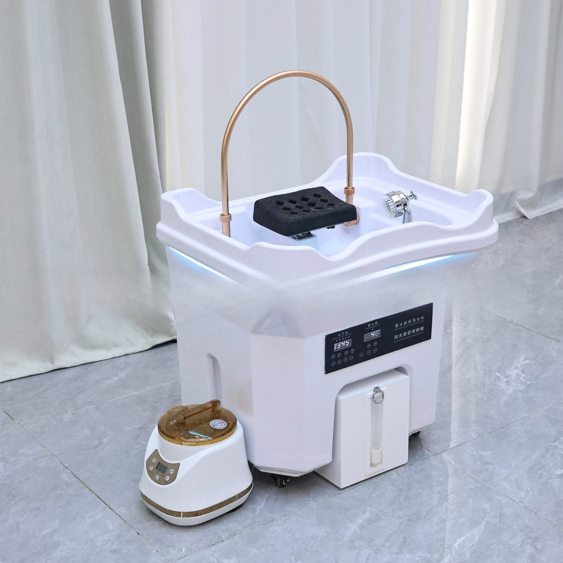 Removable head treatment water circulation fumigation constant temperature shampoo basin, beauty salon water-free shampoo basin